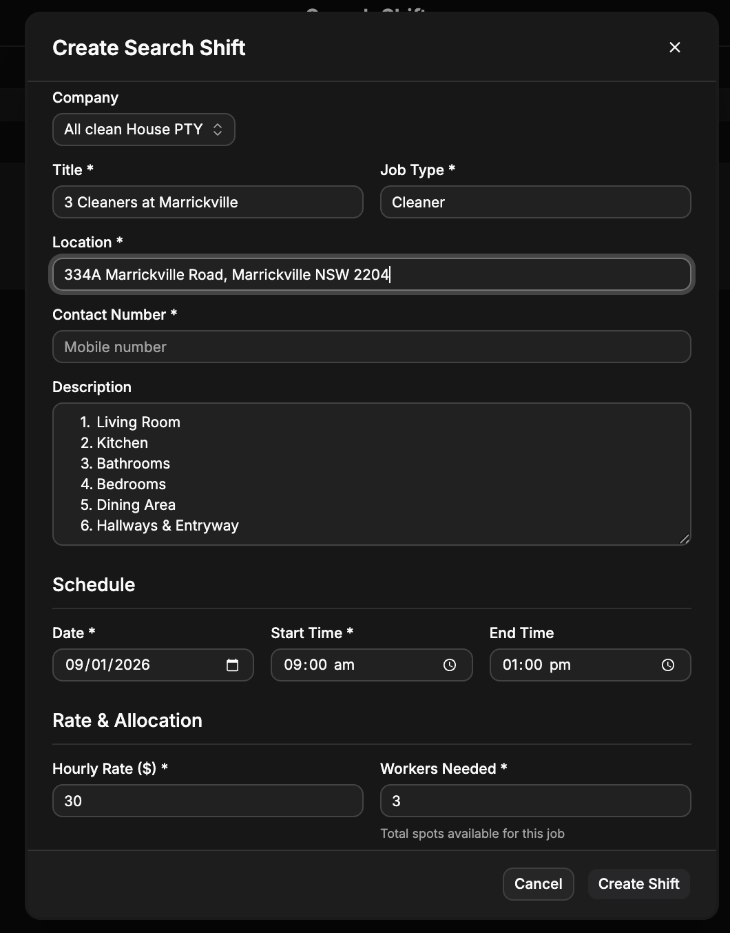 Shift details with requirements and acceptance flow